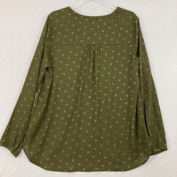 Pleione size XL Green Polka Dot V Neck Long Sleeve Popover Blouse Office - Picture 9 of 11